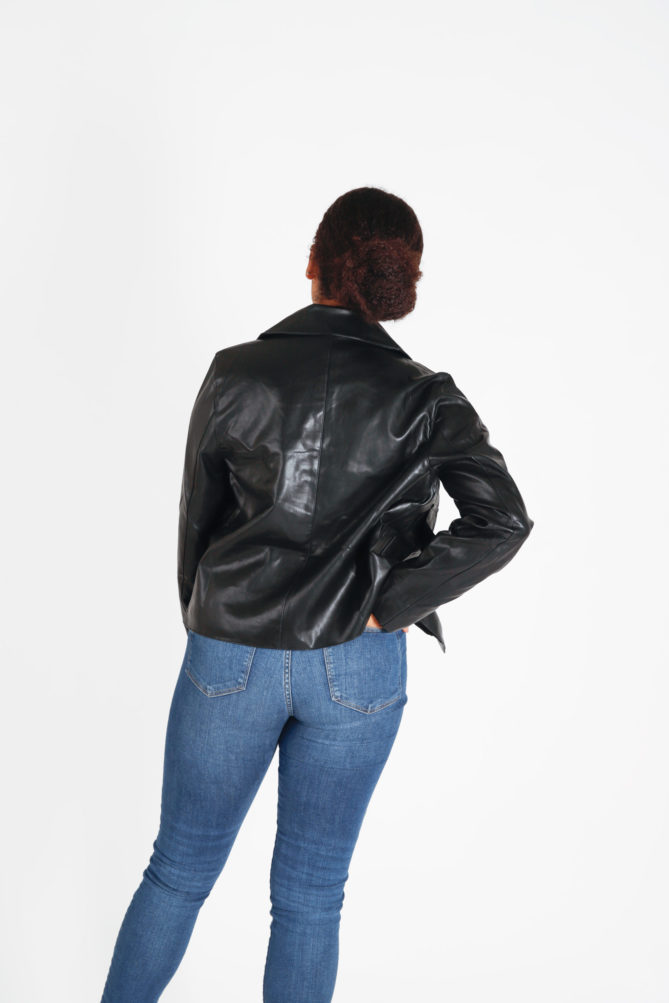 Black Faux Leather Collar Jacket