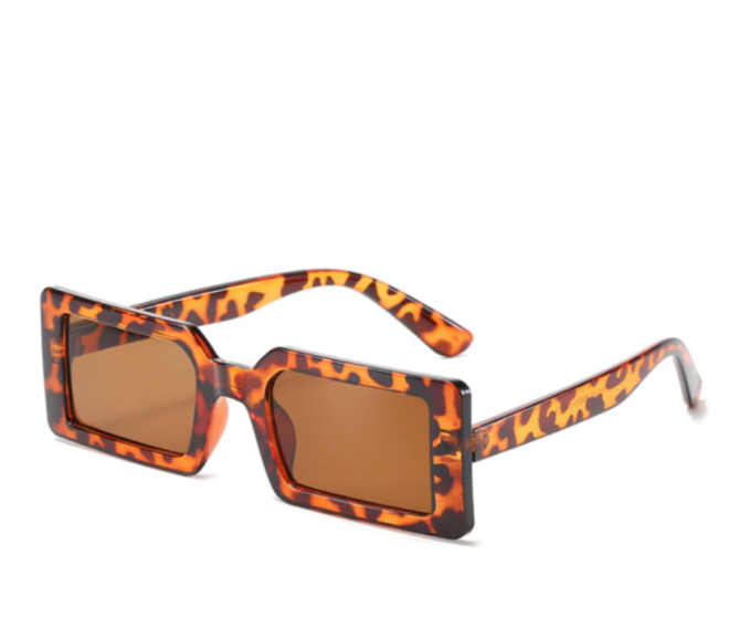 Leopard Print Rectangular Frame Sunglasses