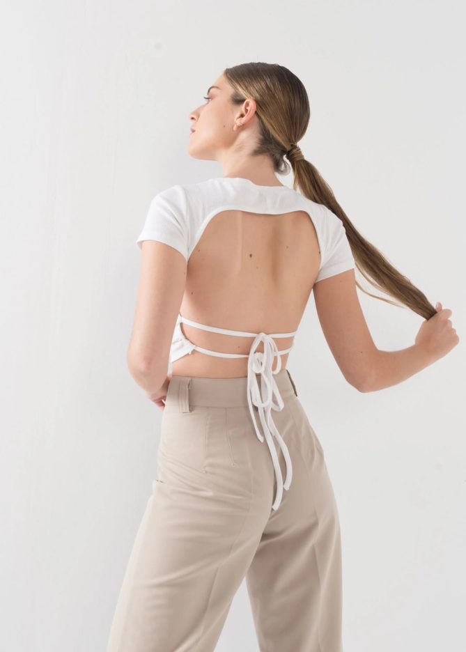 White Open Back Crop Top