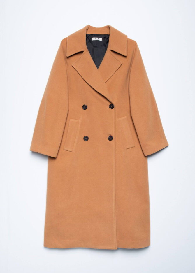 Camel Long Double Breasted Coat