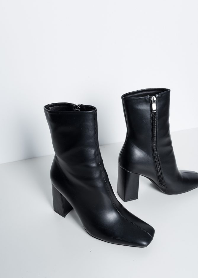 Black Square Heel Ankle Boots