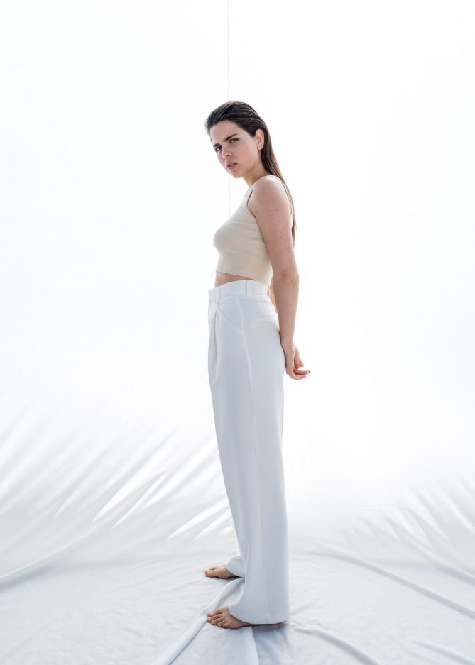 White Darted Wide Leg Trousers