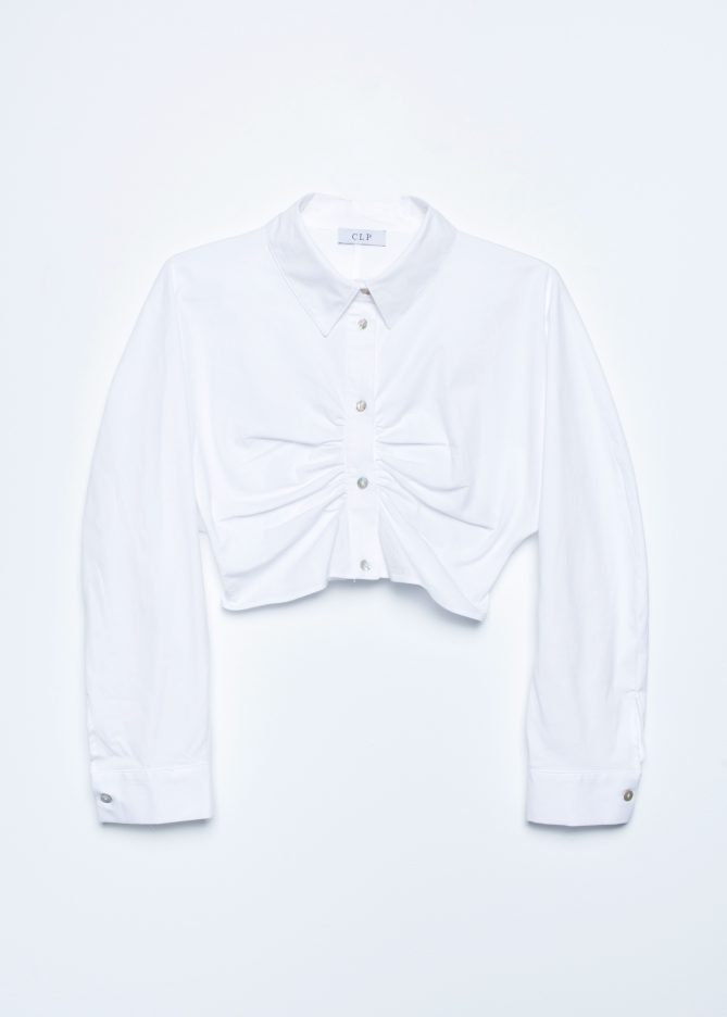 White Ruched Crop Shirt