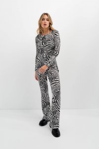 Zebra Print Flare Trousers and Ruched Top
