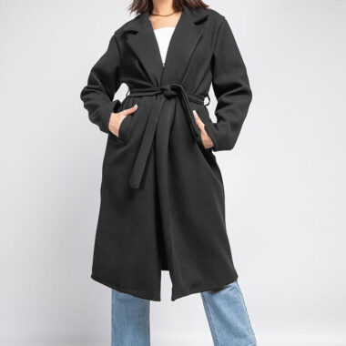 Black Wool Belted Coat