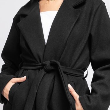 Black Wool Belted Coat